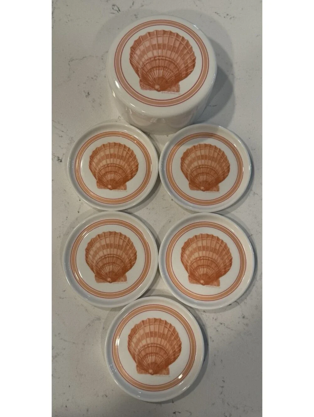 Roger Bucklin Vintage Coasters Set of 5 w/Holder Shell Melamine